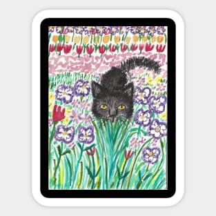 Black cat in the  flowers Sticker